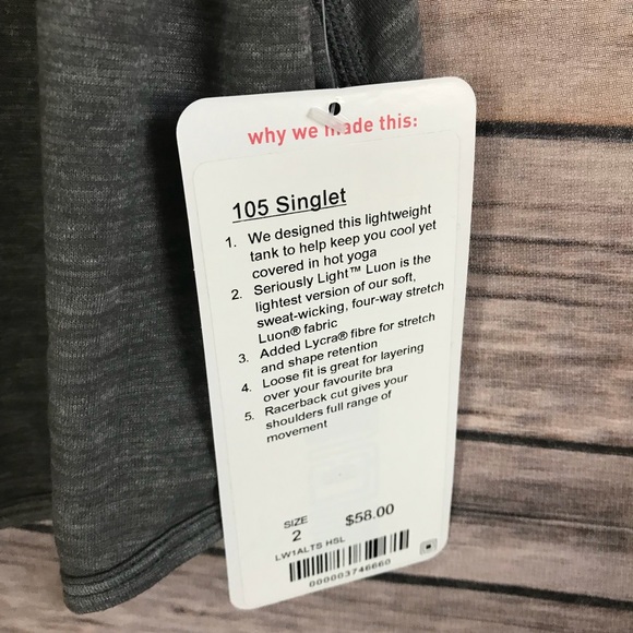 NWT HSL LULULEMON 105 SINGLET TANK HEATHERED SLATE - Picture 4 of 7